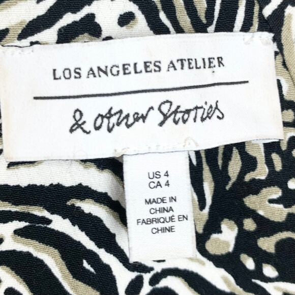 & Other Stories Flowy Leopard Print Mini Dress Puff Sleeves Side Tie Skirt 4 - Picture 5 of 16